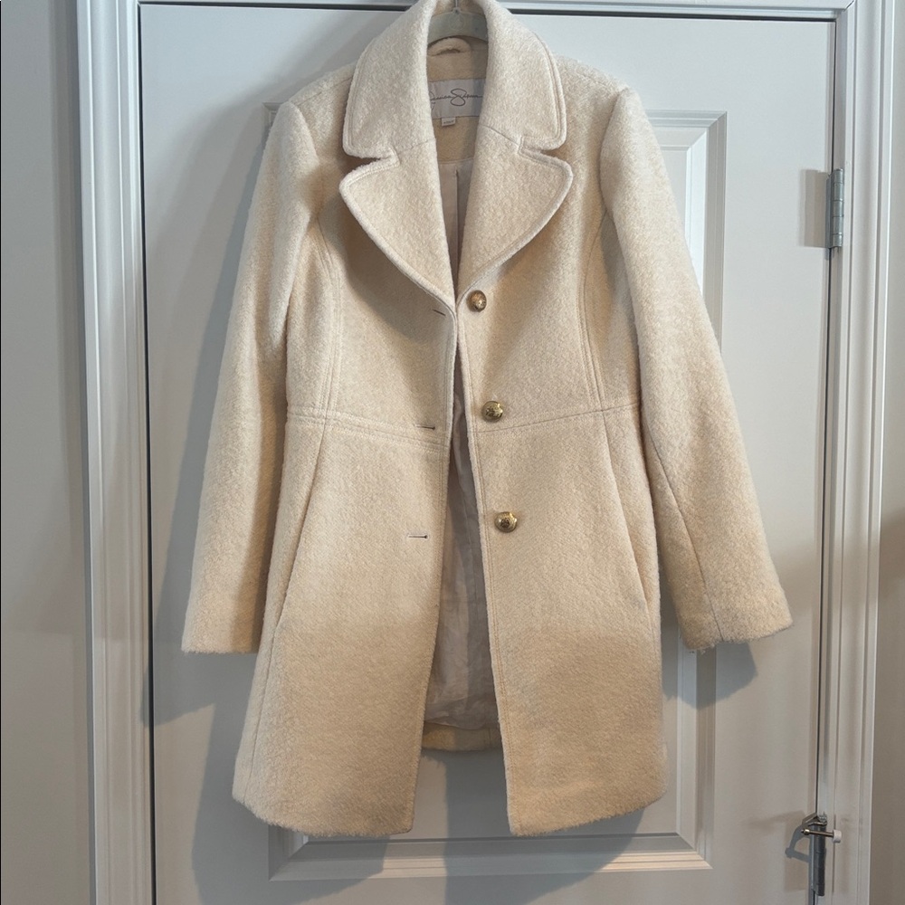 Jessica Simpson Cream Pea Coat with Gold Buttons